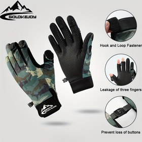 Resim 1 Çift GOLOVEJOY Açık Hava Bisiklet ve Balıkçılık Eldivenleri - Kaymaz, Sıcak Polar Astarlı, Dokunmatik Ekran Uyumlu, Kamuflaj Desenli, Kauçuk Tutma, Polyester Karışımı, Ayarlanabilir Kapatma, Bahar, Yaz, Sonbahar, Kış, Balıkçılık Eldivenleri|Kamuflaj Desenli Eldivenler|Örgü Dokusu 