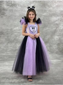 Resim Bes Trend Kız Çocuk Pullu Kuromi Kostümü Kız Çocuk Abiye Elbise Taç Lı Hediye Mor 