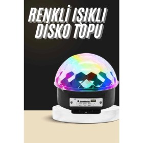 Resim LED Işık Disko Topu Bluetooth Hoparlörlü USB Müzik Çalar Kumandalı 