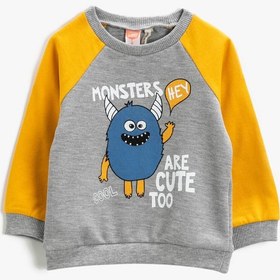 Resim Erkek Bebek Canavar Baskılı Sweatshirt Bisiklet Yaka 