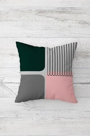 Resim Pelangi Renk Bloklu Çift Tarafı Baskılı Gizli Fermuarlı Yastık Kılıfı Kırlent Kılıfı Koltuk Yastık Kılıfı, gri-pembe 45 x 45 