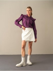 Resim Xint Yüksek Bel Regular Fit Deri Görünümlü Etek 23KB01270368-46 Ekru 