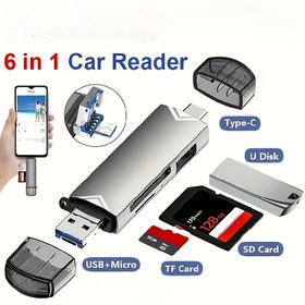 Resim 1pc Jaya 6'sı-1 Çoklu Kart Okuyucu, Telefonlar ve Bilgisayarlar için USB/Micro/Type-C OTG Kart Okuyucu, SD/TF/Micro SD/U Disk/Type-C Desteği, Tak ve Oynat Harici Depolama Cihazı 