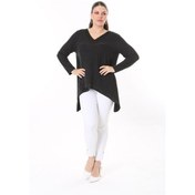 Resim Kadın Büyük Beden Antrasit Yaka Ve Etek Ucu Saten Garnili Uzun Kollu Bluz 65n37686-antrasit Antrasit 