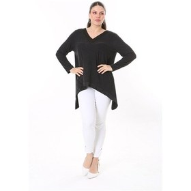 Resim Kadın Büyük Beden Antrasit Yaka Ve Etek Ucu Saten Garnili Uzun Kollu Bluz 65n37686-antrasit Antrasit 