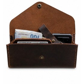 Resim Craft & Luna Hakiki Deri Clutch El Çantası El Yapımı Telefon Bölmeli Portföy Kişiselleştirilebilir Kahverengi 
