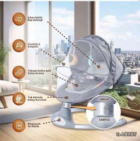 Resim Libababy Koala Elite Elektrikli Otomatik Sallanan Ana Kucağı - Gri 
