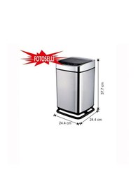 Resim Fotoselli Sensörlü Paslanmaz Çelik Kare Çöp Kovası Pilli 8 Litre Gümüş 