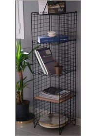 Resim DEKORATİF 5 RAFLI METAL TEL KİTAPLIK PORTATİF DOLAP ÜNİTE 
