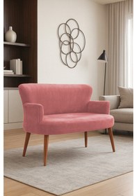 Resim Roma Modern İkili Koltuk - Babyface Kumaş - Kapitonesiz - Ahşap Ceviz Renk Ayak - Gül Kurusu Gül Kurusu 