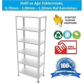 Resim Raf Burada 6 Katlı Galvaniz Çelik Raf - Depo, Arşiv, Kiler, Dosya, Market Rafı-43x75x200 cm- 0.70 mm 