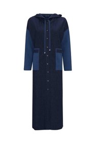 Resim Kapüşonlu Triko Detaylı Düğmeli Denim Kap - İndigo / 2 