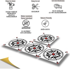 Resim Tink Kendinden Yapışkanlı Fayans Kaplama Kırmızılı Yuvarlak Solo Desenli Pvc Karo 30X30 cm (33 Adet) 3 M² 