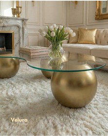 Resim Küre Orta Sehpa - Gold - Fasulye - Füme Cam Altın 