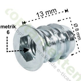 Resim Hafele Dübel Çelik Galvaniz Havşa Başlı M6X13Mm 