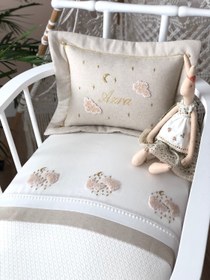Resim Twinkle Bulut İşlemeli Pike Takımı - Pike Takımı + Yastık / Ekru 