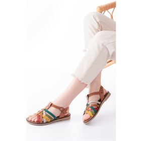 Resim 205-208 Multi Hakiki Deri Ortopedik Taban Kadın Sandalet Bej 