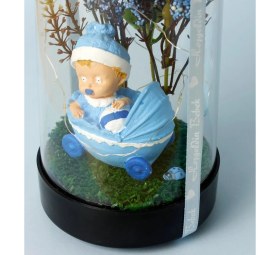 Resim Mobgift Çiçek Altında Yeni Doğan Bebek Tasarımlı Işıklı Fanus (Mavi) 