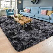 Resim Lüks Siyah ve Gri Bağbozumu Desenli Shag Alan Mat - Yumuşak, Peluş Modern Kapalı Mat, Oturma Odası veya Yatak Odası Dekoru İçin, Kaymaz, Makinede Yıkanabilir Polyester, Ev Dekoru Mat | Modern Peluş Mat | Polyester Fiber Mat, Oturma Odası için Halılar 