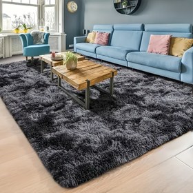 Resim Lüks Siyah ve Gri Bağbozumu Desenli Shag Alan Mat - Yumuşak, Peluş Modern Kapalı Mat, Oturma Odası veya Yatak Odası Dekoru İçin, Kaymaz, Makinede Yıkanabilir Polyester, Ev Dekoru Mat | Modern Peluş Mat | Polyester Fiber Mat, Oturma Odası için Halılar 
