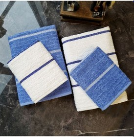 Resim Navy 50 x 85 ve 70 x140 CM 4'lü Banyo Havlu Seti Mavi-beyaz Mavi - Beyaz 