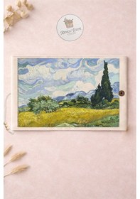 Resim Kitap Kılıfı Ve Metal Kitap Ayracı Seti Van Gogh Selvi Ağaçlı Buğday Tarlası 