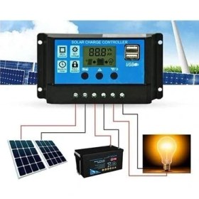 Resim Güneş Paneli Solar Akü Şarj Kontrol Cihazı 12V 24V 10 Amper 