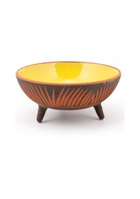 Resim Seramik Ayaklı Rölyef Desenli Sunum Tabağı 30 Cm Sarı 