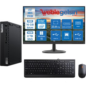 Resim Lenovo Thinkcentre M70Q Gen 3 Intel i5 12400T 16GB 2TB SSD 23.8 Mon Windows 11 Pro Mini Masaüstübilgisayar 70Q11T3002XTX40 