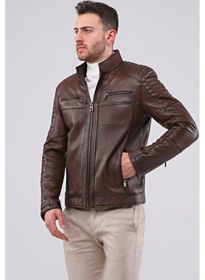 Resim ERKEK HAKİKİ DERİ SPOR MONT Antik Kahverengi 