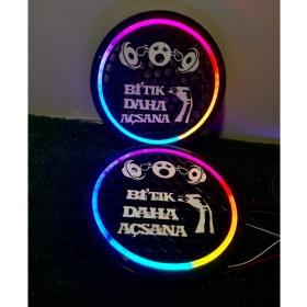 Resim Özel Tasarım Bi Tık Daha Açsana Yazılı 20CM Midrange Hoparlör Kapağı Pixel Kayar Ledli 1takım 2 Adet 