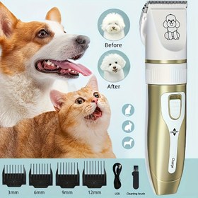 Resim Köpek Profesyonel Bakım ve Kuaför Seti - Elektrikli Tıraş Makinesi, Fırça Seti - USB Şarj - Evcil Hayvanlar için Mükemmel Ürün, Seramik Bıçak Başlığı. Kediler, köpekler, küçük ve orta boy köpekler için uygun evcil hayvan elektrikli saç kesme makinesi ve kurutma makinesi 