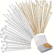 Resim 600 Adet 5.08 Cm Düz Başlı İğne Göz İğnesi DIY Takı Yapımı İçin, Doğru Başlı Göz İğneleri Altın Ve Gümüş Takı Yapımı İğnesi Metal Uç Başlıkları El Sanatları Küpe Bileklik Kolye Kolye Malzemeleri 
