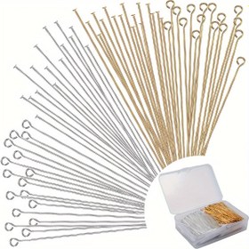 Resim 600 Adet 5.08 Cm Düz Başlı İğne Göz İğnesi DIY Takı Yapımı İçin, Doğru Başlı Göz İğneleri Altın Ve Gümüş Takı Yapımı İğnesi Metal Uç Başlıkları El Sanatları Küpe Bileklik Kolye Kolye Malzemeleri 