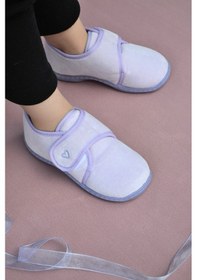 Resim Lila Kalp Nakışlı Kız Çocuk Cırt Cırtlı Panduf-f-730 Lila 