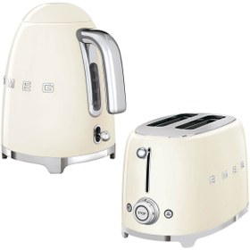 Resim Smeg Krem Kettle Ve 1x2 Ekmek Kızartma Makinesi Seti 