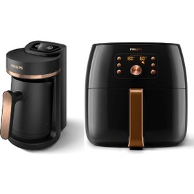 Resim Philips BXA0014 HDA150/60 Türk Kahve Makinesi + HD9867/90 Premium Airfryer XXL Fritöz 