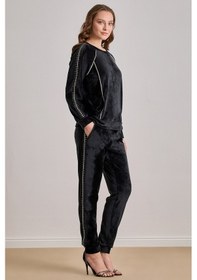 Resim Spor Siyah Kadife Eşofman Altı Siyah 