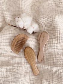 Resim Naturaborn Organik Doğal Keçi Kılı Yumuşak Bebek Konak Saç Fırçası &Bambu Bebek tarağı ve Şimşir Tarak 3'lü Seti 