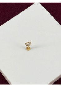 Resim Minimal Çift Taşlı Gold Piercing Gold 