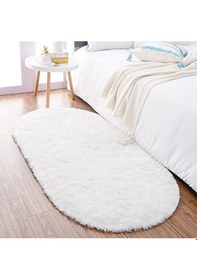 Resim Raschel Carpet Oval Kesme Yolluk Kaymaz Taban Kalın Yumuşak Peluş Halı Özel Taban Beyaz Beyaz 