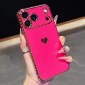 Resim Topnotch iPhone Uyumlu 17 Pro Max Kalp Şekilli Gül Kırmızı Gümüşlü Anti-darbe Kasa 