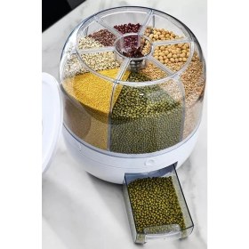 Resim Dönebilen 6 Bölmeli Hava Geçirmez Saklama Kutusu, Kuru Gıda ve Bakliyat Organizeri 