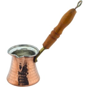 Resim Ludıa Ahşap Saplı El Yapımı Dövme Bakır Cezve No2 Kahve Cezvesi 