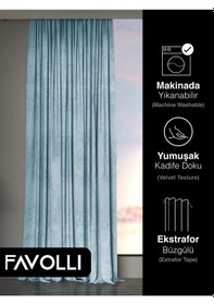 Resim Kadife Dokulu Sis Mavisi Ada Fon Perde Ekstrafor Büzgülü Dream Series Sis Mavisi 