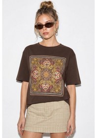 Resim Shade Kadın Etnik Desenli Boncuk İşlemeli Baskı Detaylı Oversize T-shirt 2128 60286123 - Kahverengi 