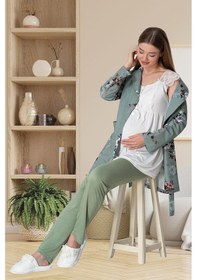 Resim Mecit Pijama Mecit 5804 Elisa Yeşil Sabahlıklı Lohusa Pijama Takımı 