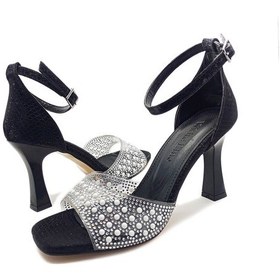 Resim Siyah Renk Şeffaf Boncuklu Bant Kadeh Topuk Kadın Abiye Ayakkabı Siyah 