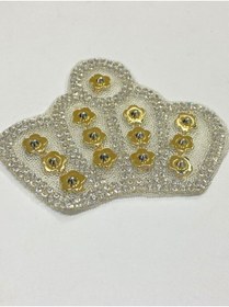 Resim karantuhafiye Taç arma / İnci boncuklu arma / ütü ile yapışan / ütü transferli yapıştırmalı taç arma 