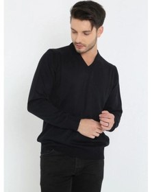 Resim Assema Unisex Uzun Kol V Yaka Triko Kazak - Siyah Çok Renkli 